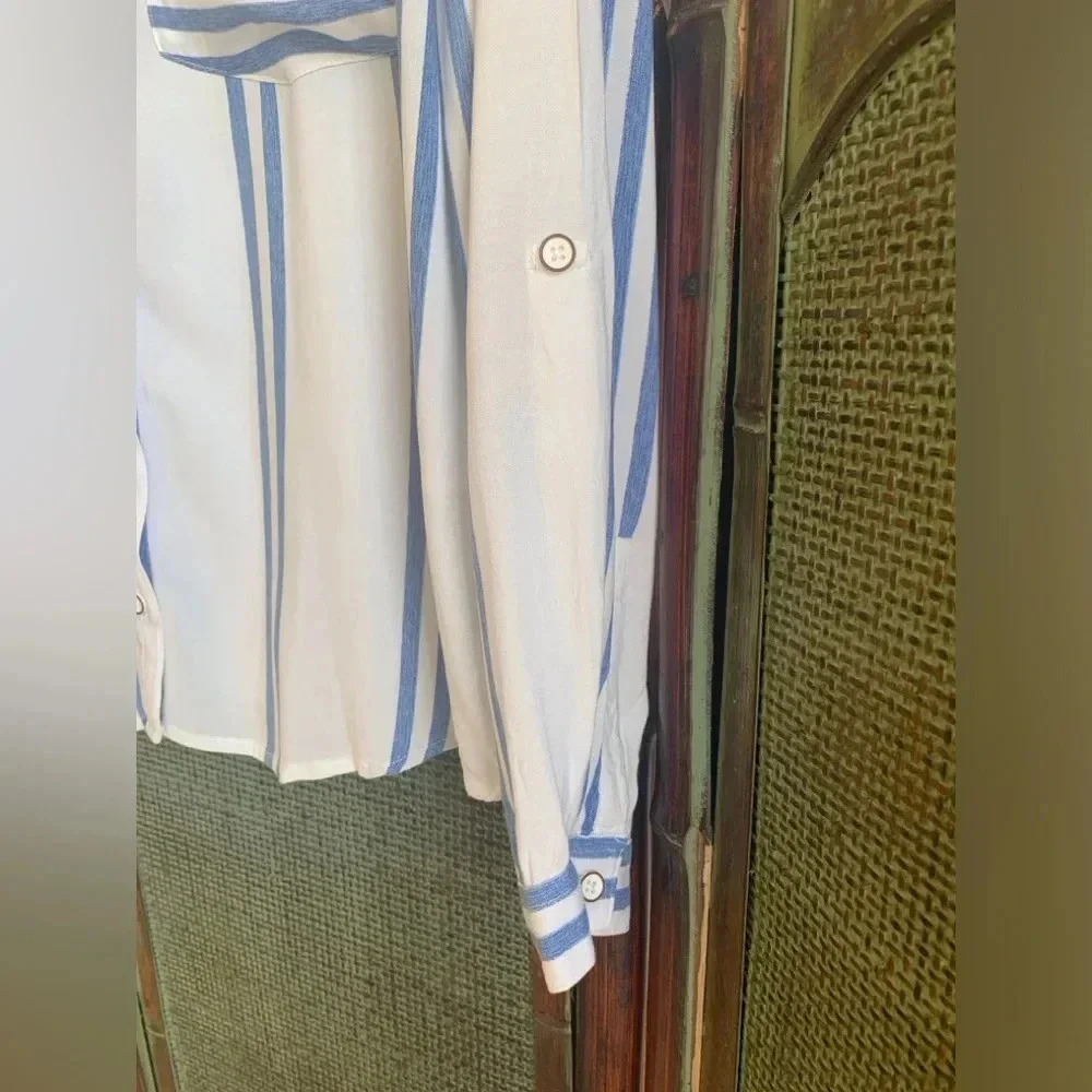 Koaj Basic Womens Blue/White Button Down Long Sle… - image 4